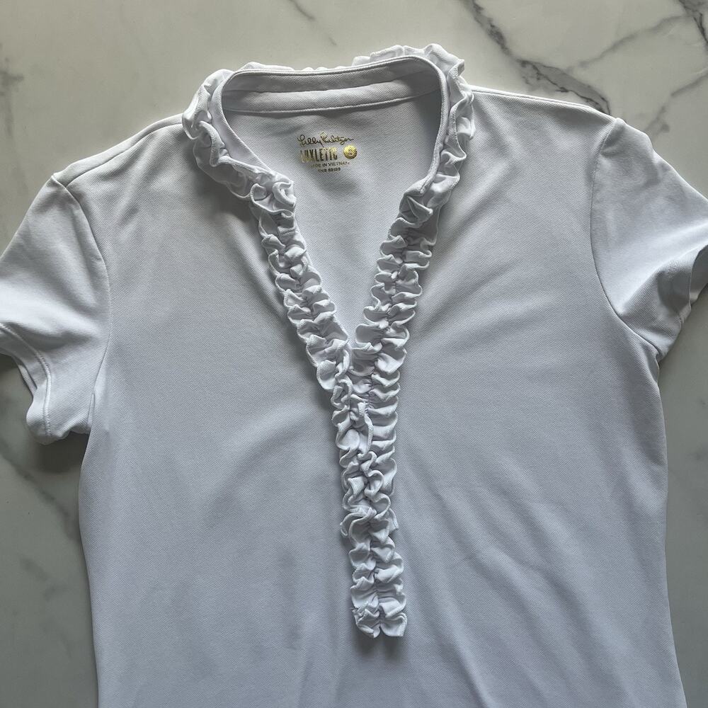 Lilly Pulitzer Luxletic Frida Ruffle Polo Shirt White Size S Golf Tennis Preppy - Picture 6 of 9